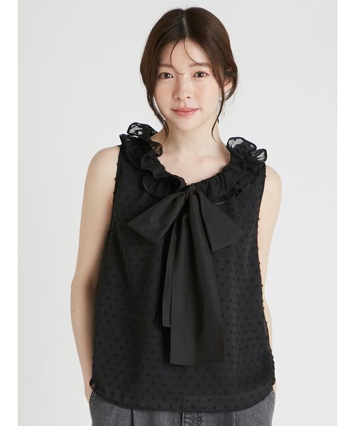 CELFORD(セルフォード)の「フルールカラーリボンブラウス(シャツ/ブラウス・レディース・オフホワイト/ブラック/コーラルピンク・F)」の1枚目の写真