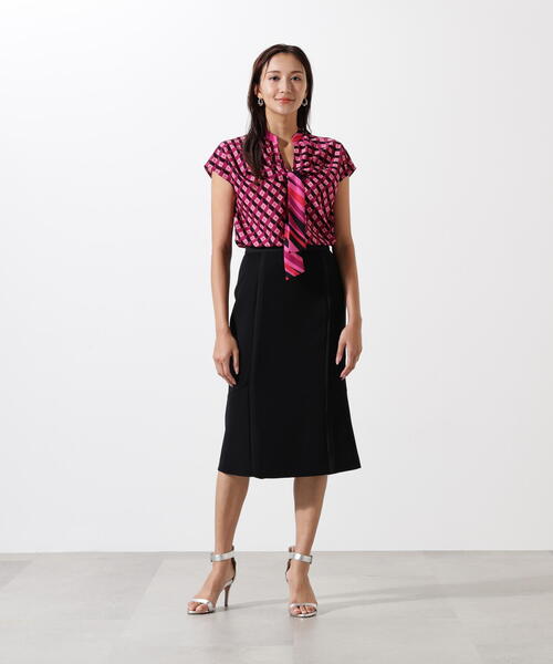 セール】◇ジオメトリックプリントクロスリボンブラウス（シャツ