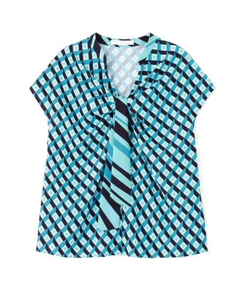 ◇ジオメトリックプリントクロスリボンブラウス（シャツ/ブラウス