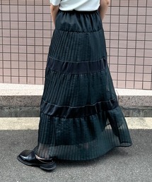 シアータックプリーツメッシュティアードスカート