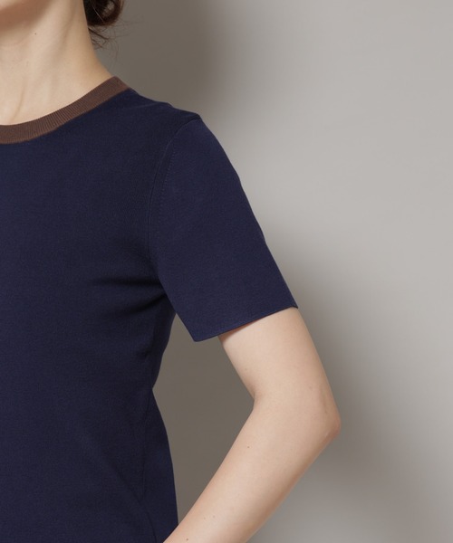 NANO universe(ナノユニバース)の「コンパクト総針ニットトップス(Tシャツ/カットソー・レディース・オフホワイト/ネイビー・S/M)」の21枚目の写真