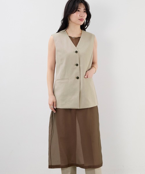 MICA&DEAL（マイカ＆ディール）の「シアーレイヤードワンピース（ワンピース・レディース・オフホワイト/ブラック/ブラウン・FREE）」の4枚目の写真