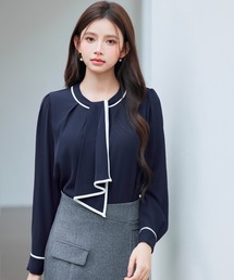 【高評価4.75】首元2wayボウタイ配色ブラウス