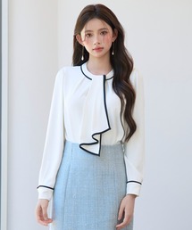 【高評価4.75】首元2wayボウタイ配色ブラウス