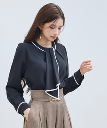 【高評価4.75】首元2wayボウタイ配色ブラウス