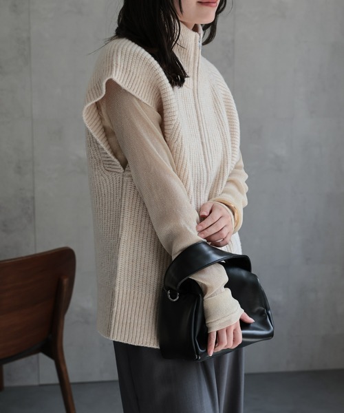 ロブジェ] 洗える・アンサンブル可 起毛リブベスト アンサンブル可