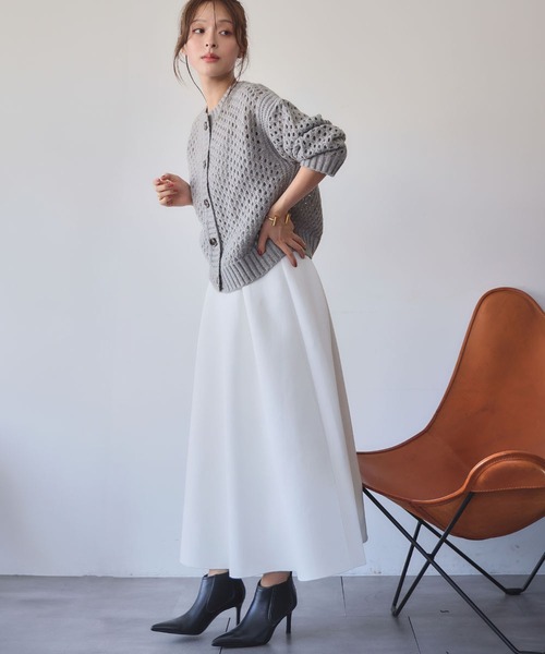 2025AW】透かし編み メッシュニット クルーネック カーディガン