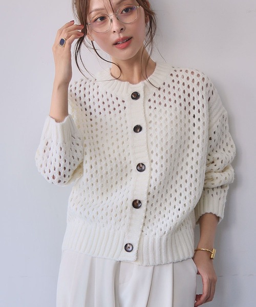 セール】【2025AW】透かし編み メッシュニット クルーネック