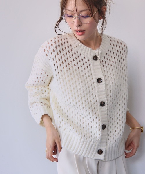 セール】【2025AW】透かし編み メッシュニット クルーネック