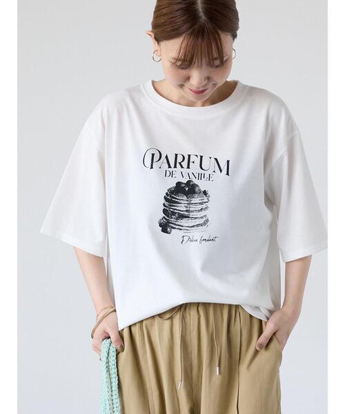 Lugnoncure(ルノンキュール)の「パンケーキモチーフTシャツ(Tシャツ/カットソー・レディース・ブラック/チャコールグレー/オフホワイト・F)」の1枚目の写真