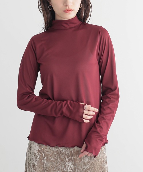 n'OrLABEL（ノアールレーベル）の「『シアー指穴スタンドネックカットソー』（Tシャツ/カットソー・レディース・ラベンダー/ブラック系その他/オフホワイト/ボルドー/ブルーグリーン・2/1）」の10枚目の写真