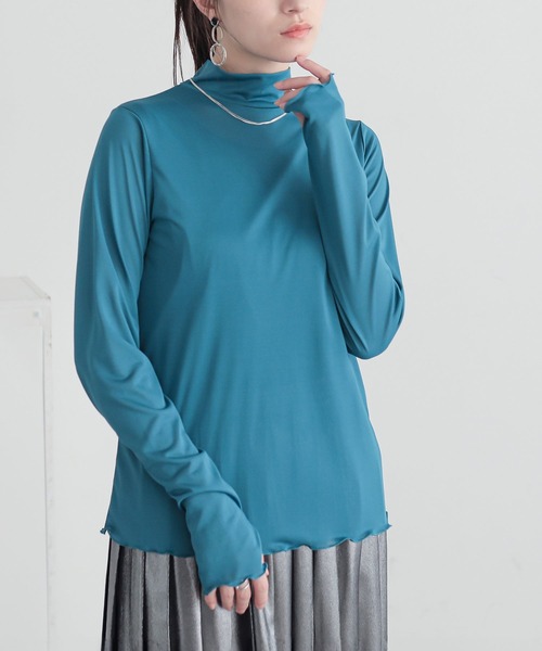 n'OrLABEL（ノアールレーベル）の「『シアー指穴スタンドネックカットソー』（Tシャツ/カットソー・レディース・ラベンダー/ブラック系その他/オフホワイト/ボルドー/ブルーグリーン・2/1）」の7枚目の写真