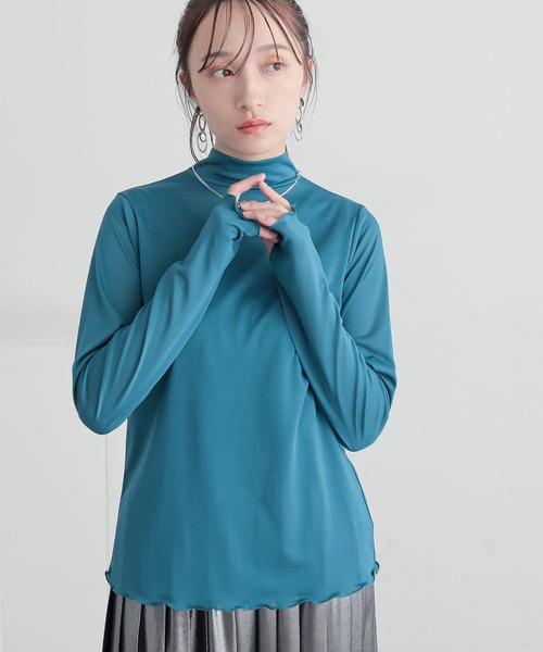 n'OrLABEL（ノアールレーベル）の「『シアー指穴スタンドネックカットソー』（Tシャツ/カットソー・レディース・ラベンダー/ブラック系その他/オフホワイト/ボルドー/ブルーグリーン・2/1）」の8枚目の写真