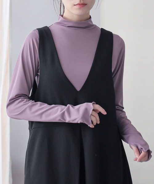 n'OrLABEL（ノアールレーベル）の「『シアー指穴スタンドネックカットソー』（Tシャツ/カットソー・レディース・ラベンダー/ブラック系その他/オフホワイト/ボルドー/ブルーグリーン・2/1）」の14枚目の写真