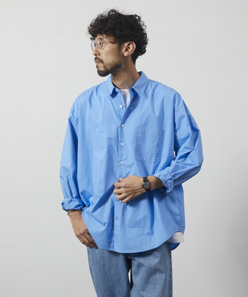 Firsthand（ファーストハンド）の「Firsthand/ファーストハンド リラックスフィット ブロードシャツ / レギュラーカラー / 長袖（シャツ/ブラウス・メンズ・ブラック/ホワイト/ブルー/ストライプ・M/L）」の11枚目の写真