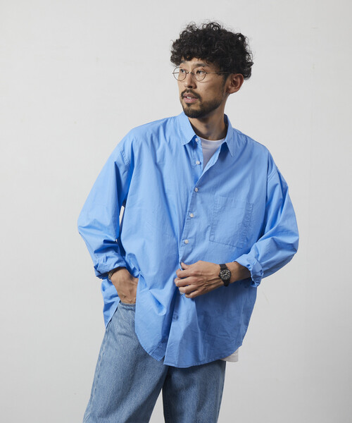 Firsthand（ファーストハンド）の「Firsthand/ファーストハンド リラックスフィット ブロードシャツ / レギュラーカラー / 長袖（シャツ/ブラウス・メンズ・ブラック/ホワイト/ブルー/ストライプ・M/L）」の15枚目の写真