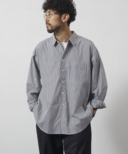 Firsthand（ファーストハンド）の「Firsthand/ファーストハンド リラックスフィット ブロードシャツ / レギュラーカラー / 長袖（シャツ/ブラウス・メンズ・ブラック/ホワイト/ブルー/ストライプ・M/L）」の20枚目の写真