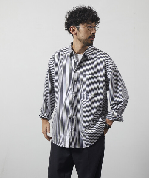 Firsthand（ファーストハンド）の「Firsthand/ファーストハンド リラックスフィット ブロードシャツ / レギュラーカラー / 長袖（シャツ/ブラウス・メンズ・ブラック/ホワイト/ブルー/ストライプ・M/L）」の21枚目の写真