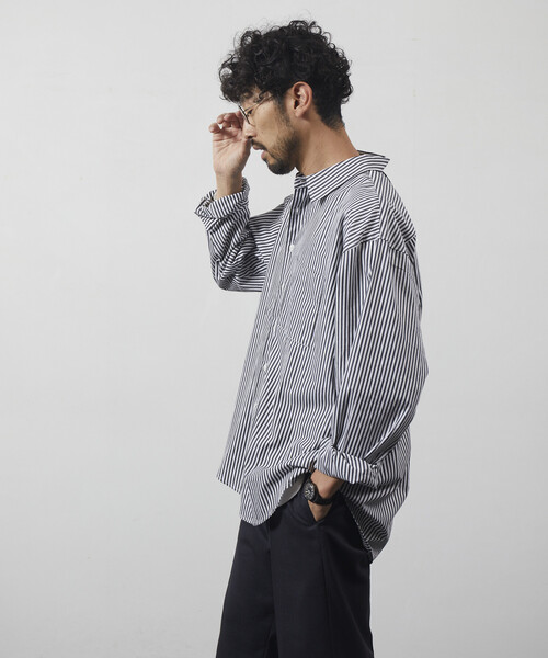 Firsthand（ファーストハンド）の「Firsthand/ファーストハンド リラックスフィット ブロードシャツ / レギュラーカラー / 長袖（シャツ/ブラウス・メンズ・ブラック/ホワイト/ブルー/ストライプ・M/L）」の22枚目の写真