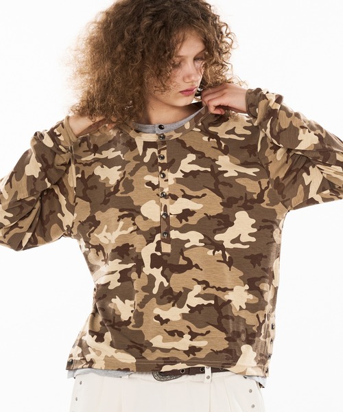 WISH FOR EVER(ウィッシュフォーエバー)の「CAMO DESIGN DOCKING HENRY NECK LONG SLEEVE PULLOVER / カモデザインドッキングヘンリーネックロングスリーブプルオーバー(Tシャツ/カットソー・メンズ・グリーン/ブラウン/ブルー・MEDIUM/SMALL/LARGE)」の12枚目の写真