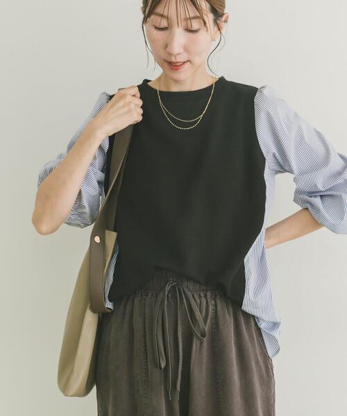 ITEMS URBANRESEARCH（アイテムズ アーバンリサーチ）の「フハクキリカエプルオーバー（Tシャツ/カットソー・レディース・ベージュ/ブラック/ネイビー・FREE）」の4枚目の写真