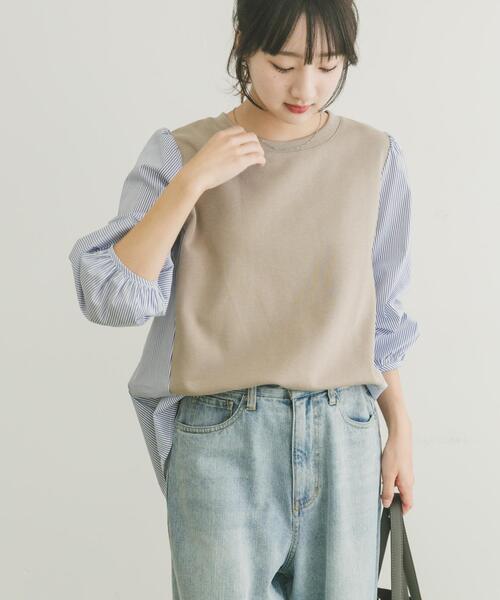 ITEMS URBANRESEARCH（アイテムズ アーバンリサーチ）の「フハクキリカエプルオーバー（Tシャツ/カットソー・レディース・ベージュ/ブラック/ネイビー・FREE）」の15枚目の写真