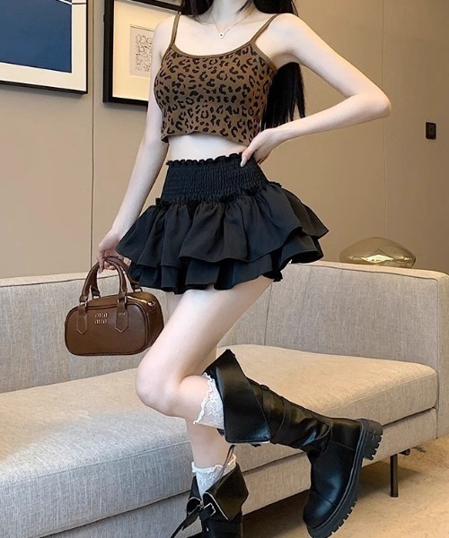 gossip!ロサンゼルス(ゴシップロサンゼルス)の「ハイウエスト2段フリルレイヤードミニスカート インナーショーツ付き(スカート・レディース・ホワイト/ブラック・S/M)」の14枚目の写真