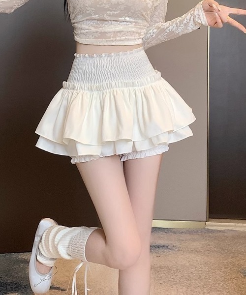 gossip!ロサンゼルス(ゴシップロサンゼルス)の「ハイウエスト2段フリルレイヤードミニスカート インナーショーツ付き(スカート・レディース・ホワイト/ブラック・S/M)」の16枚目の写真