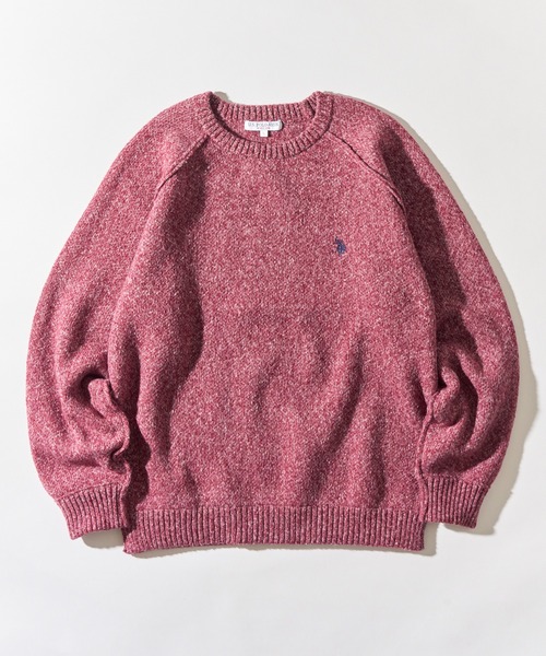 ピンク刺繍クルーネックセーター セール】【U.S. POLO ASSN.】ワンポイントロゴ ポニー刺繍 クルー