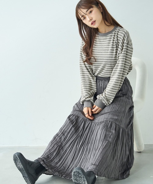 セール】ワッシャーサテン ロングスカート【588098】（スカート）｜mil