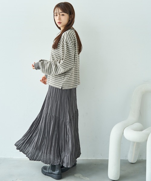 ワッシャーサテン ロングスカート【588098】（スカート）｜mil