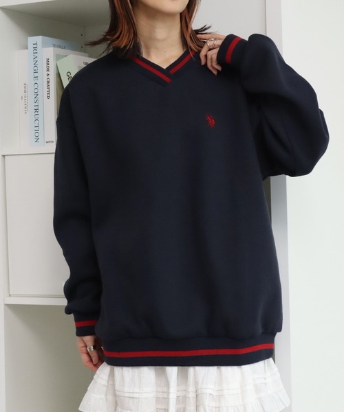 U.S. POLO ASSN.（ユーエスポロアッスン）の「【U.S. POLO ASSN./ユーエスポロアッスン】ロゴ刺繍 Vネック リブライン プルオーバー スウェット トレーナー（スウェット・レディース・アイボリー/スミクロ/ネイビー・L/LL/M）」の10枚目の写真