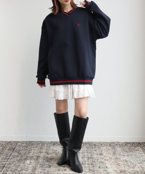 U.S. POLO ASSN.（ユーエスポロアッスン）の「【U.S. POLO ASSN./ユーエスポロアッスン】ロゴ刺繍 Vネック リブライン プルオーバー スウェット トレーナー（スウェット・レディース・アイボリー/スミクロ/ネイビー・L/LL/M）」の12枚目の写真