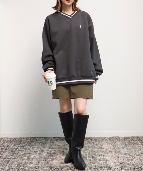 U.S. POLO ASSN.（ユーエスポロアッスン）の「【U.S. POLO ASSN./ユーエスポロアッスン】ロゴ刺繍 Vネック リブライン プルオーバー スウェット トレーナー（スウェット・レディース・アイボリー/スミクロ/ネイビー・L/LL/M）」の16枚目の写真