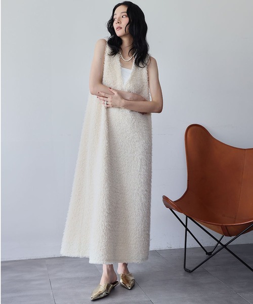 セール】【2025AW】シープボア Vネック ジャンパースカート ワンピース