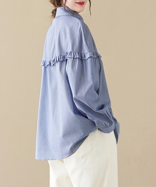 セール】フリルデザインストライプブラウス（シャツ/ブラウス）｜ONEP