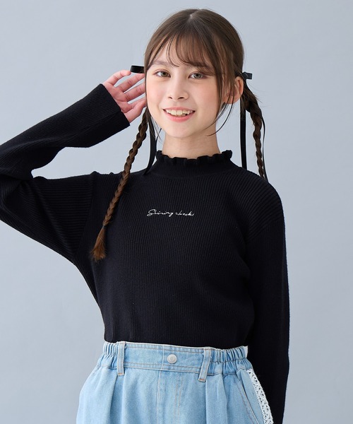 Amourire girl（アムリールガール）の「プチハイネックニット（ニット/セーター・キッズ・オフホワイト/サックスブルー/ブラック・160cm/150cm/140cm/130cm）」の3枚目の写真