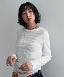 リブトップスセット/シャーリングシアートップス