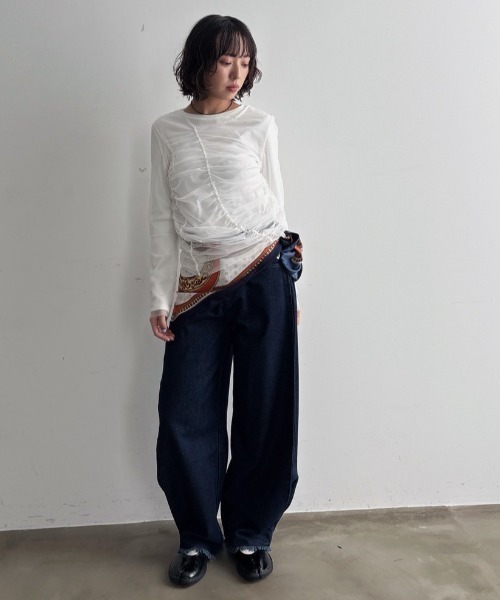 VACANCY(ヴァカンシー)の「リブトップスセット/シャーリングシアートップス(Tシャツ/カットソー・レディース・ホワイト/グレー/ブラック・FREE)」の6枚目の写真