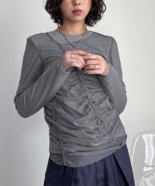 VACANCY(ヴァカンシー)の「リブトップスセット/シャーリングシアートップス(Tシャツ/カットソー・レディース・ホワイト/グレー/ブラック・FREE)」の13枚目の写真