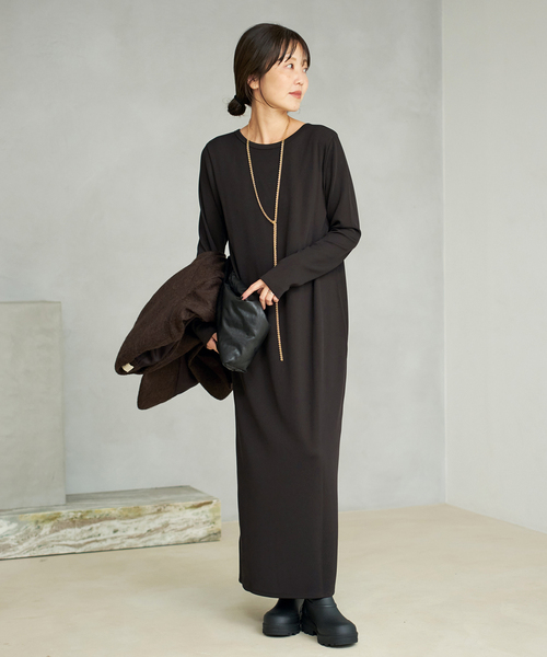 plage プラージュ　Rib ロングスリーブ ワンピース　38 ブラック plage（プラージュ）の「Rib ロングスリーブ ワンピース（ワンピース