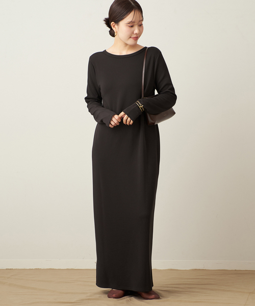 Rib ハーフスリーブ ワンピース　ブラック plage（プラージュ）の「《追加》Rib ハーフスリーブ ワンピース