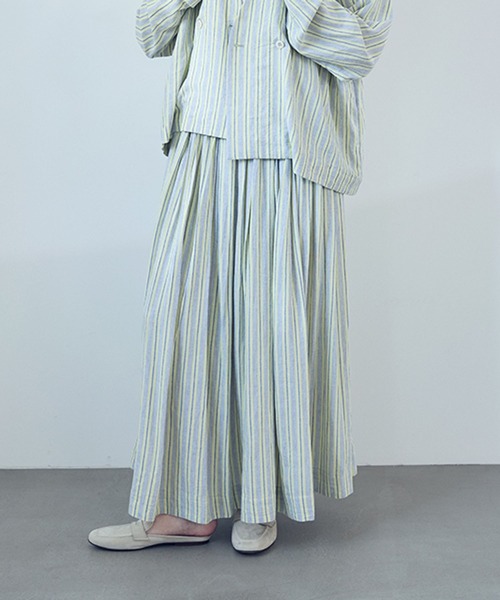 natural by clip》リネンレーヨンチェックギャザースカート（スカート