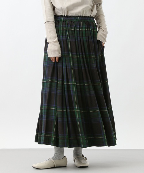 natural by clip》リネンレーヨンチェックギャザースカート