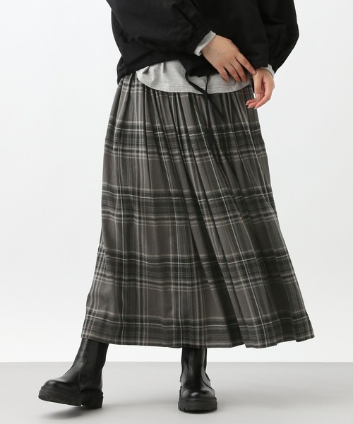 natural by clip》リネンレーヨンチェックギャザースカート