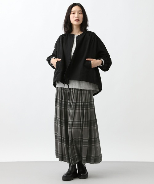 natural by clip》リネンレーヨンチェックギャザースカート