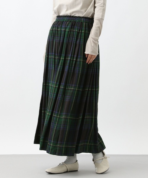 natural by clip》リネンレーヨンチェックギャザースカート