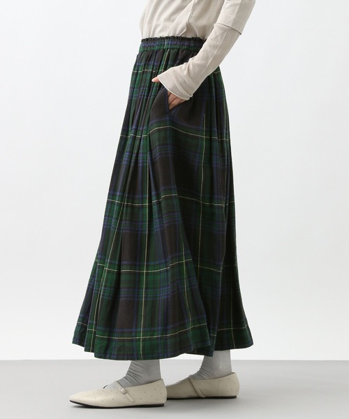 natural by clip》リネンレーヨンチェックギャザースカート