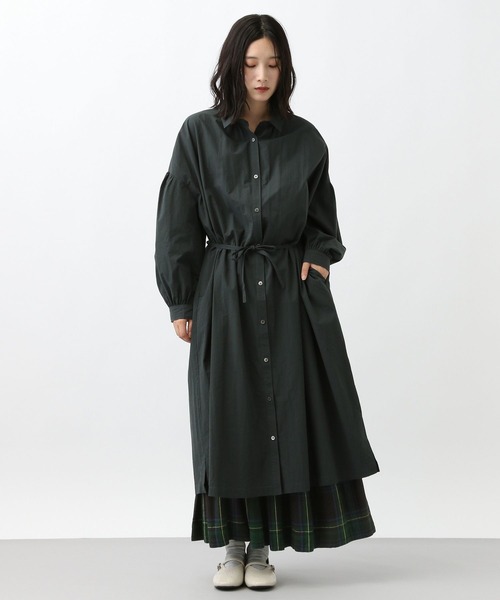 natural by clip》リネンレーヨンチェックギャザースカート