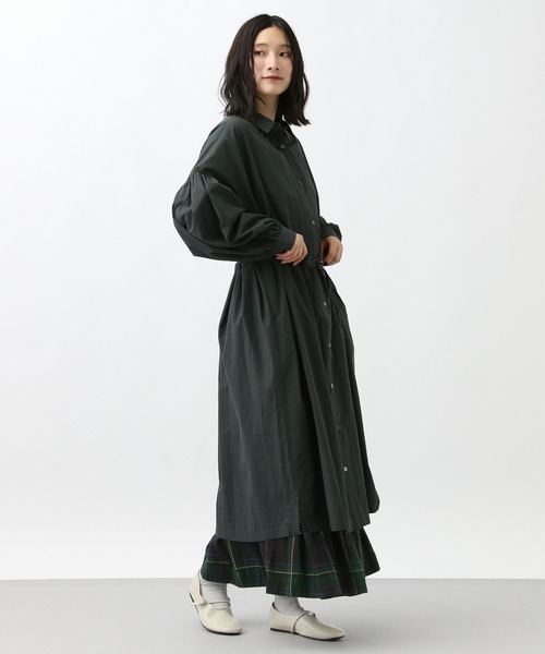 natural by clip》リネンレーヨンチェックギャザースカート